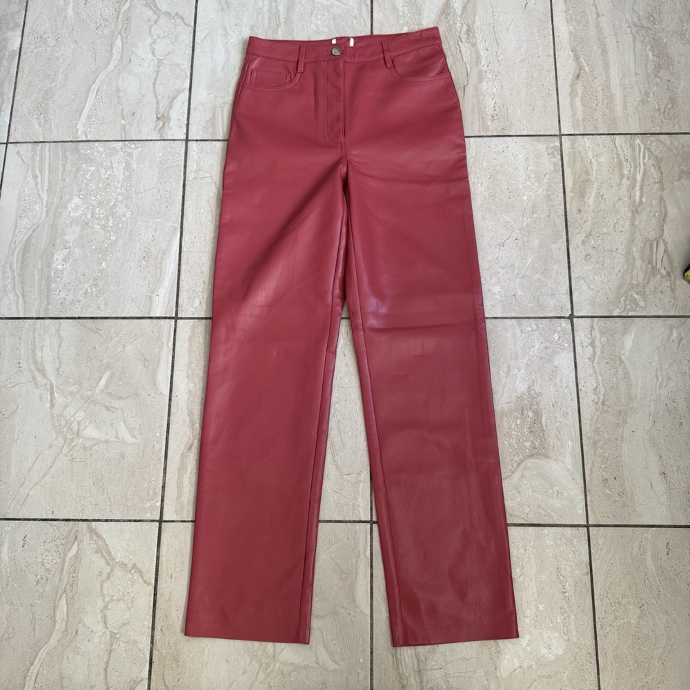 Aritzia Wilfred Vegan Red Leather Straight Leg Pants Womens Size 6. (Small Flaw)